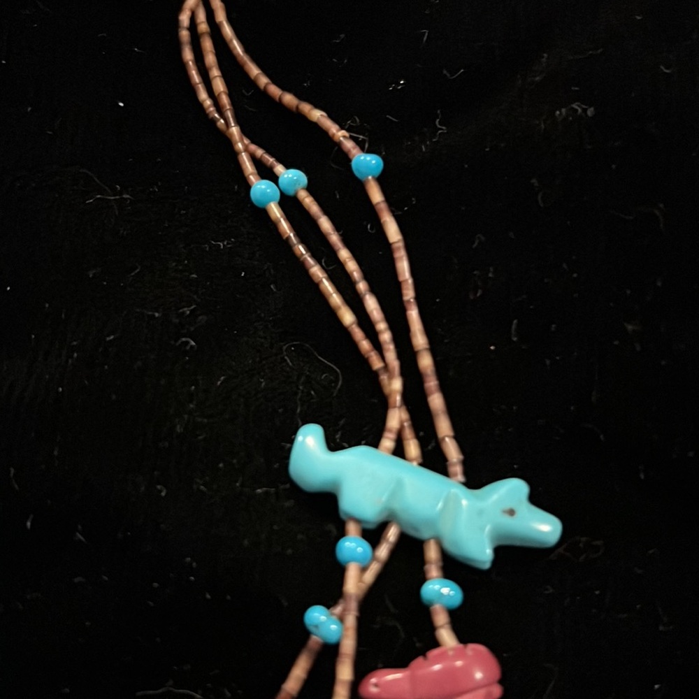 Vintage Native American Southwest multi strand carved gemstone necklace 32” - Picture 6 of 13